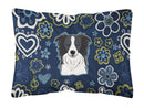 Blue Flowers Border Collie Canvas Fabric Decorative Pillow BB5092PW1216