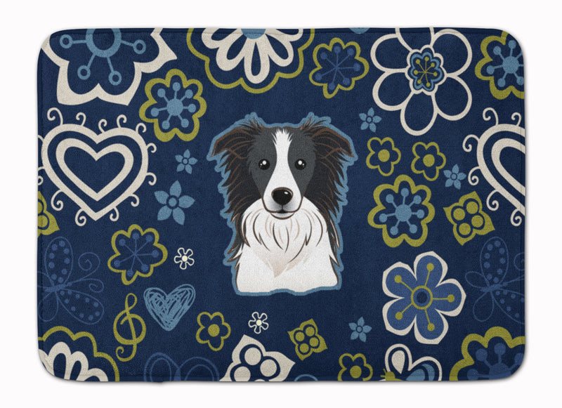 Blue Flowers Border Collie Machine Washable Memory Foam Mat BB5092RUG