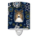 Blue Flowers Sheltie Ceramic Night Light BB5093CNL