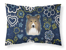Blue Flowers Sheltie Fabric Standard Pillowcase – Artistic Decorative Front, White Back BB5093PILLOWCASE
