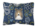 Blue Flowers Sheltie Canvas Fabric Decorative Pillow BB5093PW1216
