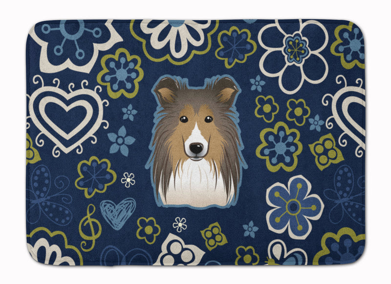 Blue Flowers Sheltie Machine Washable Memory Foam Mat BB5093RUG