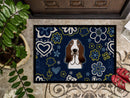 Blue Flowers Basset Hound Doormat - 24x36 Decorative Floor Mat – Indoor/Outdoor Rug with Artistic Flair BB5094JMAT