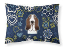Blue Flowers Basset Hound Fabric Standard Pillowcase – Artistic Decorative Front, White Back BB5094PILLOWCASE