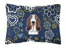 Blue Flowers Basset Hound Canvas Fabric Decorative Pillow BB5094PW1216