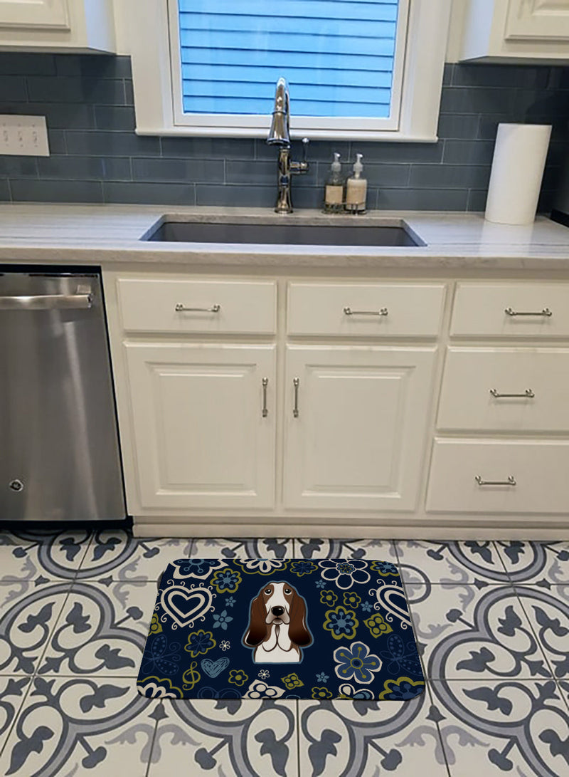 Blue Flowers Basset Hound Machine Washable Memory Foam Mat BB5094RUG