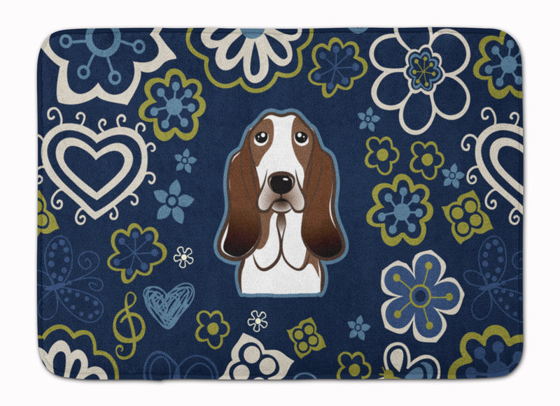 Blue Flowers Basset Hound Machine Washable Memory Foam Mat BB5094RUG