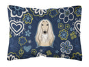 Blue Flowers Afghan Hound Canvas Fabric Decorative Pillow BB5095PW1216