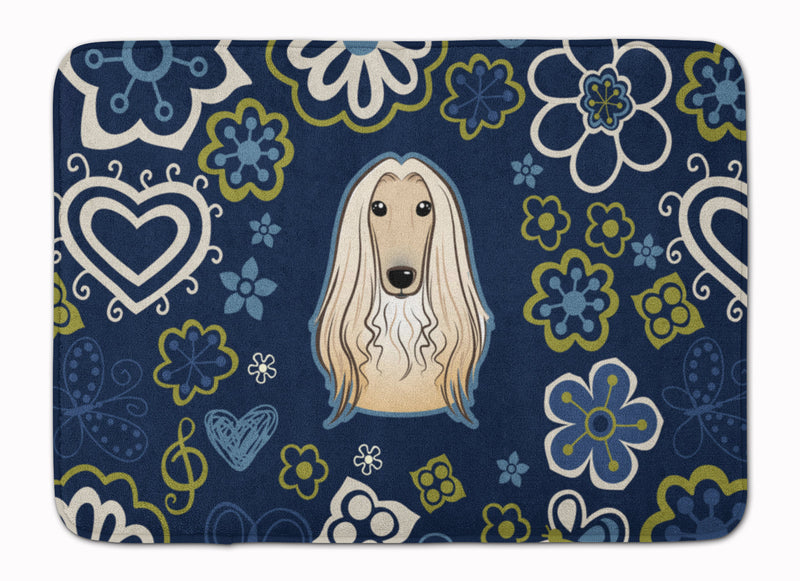 Blue Flowers Afghan Hound Machine Washable Memory Foam Mat BB5095RUG