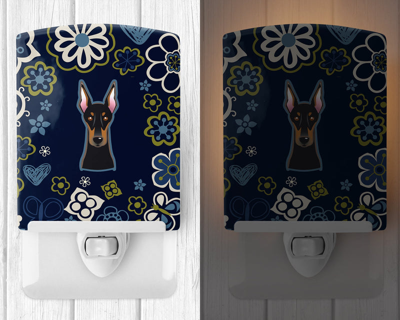 Blue Flowers Doberman Pinscher Ceramic Night Light BB5096CNL