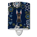 Blue Flowers Doberman Pinscher Ceramic Night Light Compact, UL-Certified, Ideal for Bedroom, Bathroom, Nursery, Hallway, Kitchen, 6x4x3, Multicolor