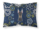 Blue Flowers Doberman Pinscher Fabric Standard Pillowcase – Artistic Decorative Front, White Back BB5096PILLOWCASE