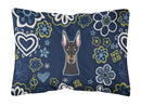 Blue Flowers Doberman Pinscher Canvas Fabric Decorative Pillow BB5096PW1216
