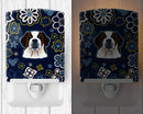 Blue Flowers Saint Bernard Ceramic Night Light BB5097CNL