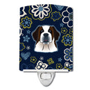 Blue Flowers Saint Bernard Ceramic Night Light BB5097CNL