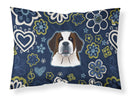 Blue Flowers Saint Bernard Fabric Standard Pillowcase – Artistic Decorative Front, White Back BB5097PILLOWCASE
