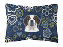 Blue Flowers Saint Bernard Canvas Fabric Decorative Pillow BB5097PW1216