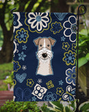 Blue Flowers Wire Haired Fox Terrier Garden Flag - Outdoor Decorative Yard Flag BB5098GF
