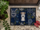 Blue Flowers Wire Haired Fox Terrier Doormat - 18x27 Decorative Floor Mat – Indoor/Outdoor Rug with Artistic Flair BB5098MAT