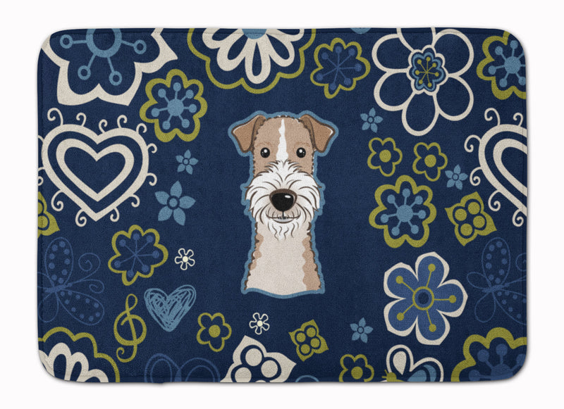 Blue Flowers Wire Haired Fox Terrier Machine Washable Memory Foam Mat BB5098RUG