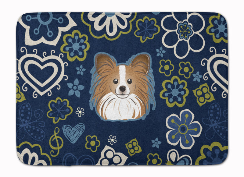 Blue Flowers Papillon Machine Washable Memory Foam Mat BB5099RUG