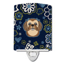 Blue Flowers Chocolate Brown Shih Tzu Ceramic Night Light BB5100CNL