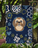 Blue Flowers Chocolate Brown Shih Tzu Garden Flag - Outdoor Decorative Yard Flag BB5100GF
