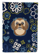 Blue Flowers Chocolate Brown Shih Tzu Garden Flag - Outdoor Decorative Yard Flag BB5100GF