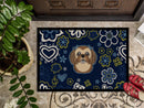 Blue Flowers Chocolate Brown Shih Tzu Doormat - 18x27 Decorative Floor Mat – Indoor/Outdoor Rug with Artistic Flair BB5100MAT