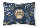Blue Flowers Chocolate Brown Shih Tzu Fabric Standard Pillowcase – Artistic Decorative Front, White Back BB5100PILLOWCASE