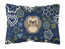Blue Flowers Chocolate Brown Shih Tzu Canvas Fabric Decorative Pillow BB5100PW1216