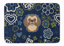 Blue Flowers Chocolate Brown Shih Tzu Machine Washable Memory Foam Mat BB5100RUG