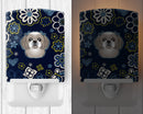 Blue Flowers Gray Silver Shih Tzu Ceramic Night Light BB5101CNL