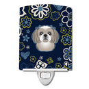 Blue Flowers Gray Silver Shih Tzu Ceramic Night Light BB5101CNL