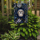 Blue Flowers Gray Silver Shih Tzu Garden Flag - Outdoor Decorative Yard Flag
