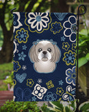 Blue Flowers Gray Silver Shih Tzu Garden Flag - Outdoor Decorative Yard Flag