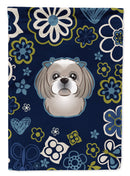 Blue Flowers Gray Silver Shih Tzu Garden Flag - Outdoor Decorative Yard Flag
