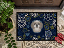 Blue Flowers Gray Silver Shih Tzu Doormat - 24x36 Decorative Floor Mat – Indoor/Outdoor Rug with Artistic Flair BB5101JMAT