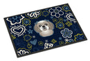 Blue Flowers Gray Silver Shih Tzu Doormat - 24x36 Decorative Floor Mat – Indoor/Outdoor Rug with Artistic Flair BB5101JMAT