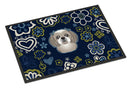 Blue Flowers Gray Silver Shih Tzu Doormat - 18x27 Decorative Floor Mat – Indoor/Outdoor Rug with Artistic Flair BB5101MAT