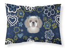 Blue Flowers Gray Silver Shih Tzu Fabric Standard Pillowcase – Artistic Decorative Front, White Back BB5101PILLOWCASE
