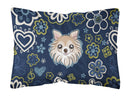 Blue Flowers Chihuahua Canvas Fabric Decorative Pillow BB5102PW1216