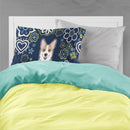 Blue Flowers Sable Corgi Fabric Standard Pillowcase – Artistic Decorative Front, White Back BB5104PILLOWCASE