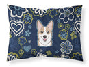 Blue Flowers Sable Corgi Fabric Standard Pillowcase – Artistic Decorative Front, White Back BB5104PILLOWCASE