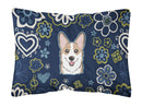 Blue Flowers Sable Corgi Canvas Fabric Decorative Pillow BB5104PW1216