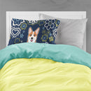 Blue Flowers Red Corgi Fabric Standard Pillowcase – Artistic Decorative Front, White Back BB5105PILLOWCASE