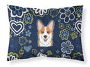 Blue Flowers Red Corgi Fabric Standard Pillowcase – Artistic Decorative Front, White Back BB5105PILLOWCASE