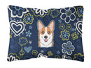 Blue Flowers Red Corgi Canvas Fabric Decorative Pillow BB5105PW1216