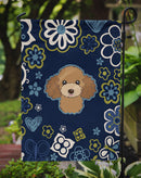 Blue Flowers Chocolate Brown Poodle Garden Flag - Outdoor Decorative Yard Flag BB5107GF