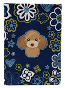 Blue Flowers Chocolate Brown Poodle Garden Flag - Outdoor Decorative Yard Flag BB5107GF